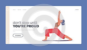 Girl Practicing Yoga Landing Page Template. Woman Character Doing Stretching Exercises. Fitness, Sport and Healthy Life