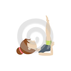 Girl practicing yoga in shoulder stand pose. Vector illustration decorative design