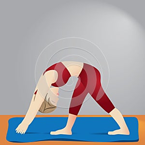 girl practising yoga in intense side stretch pose. Vector illustration decorative design