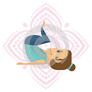 girl practising yoga in inversion pose. Vector illustration decorative design