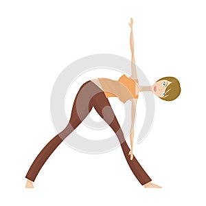 girl practising yoga in revolved triangle pose. Vector illustration decorative design