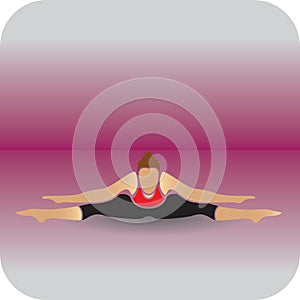 girl practising yoga in wide-angle seated forward bend pose. Vector illustration decorative design