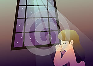 Girl praying to god in vector