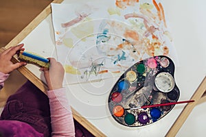 Girl, preschooler, painting with water color