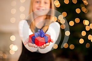 Girl with present at Christmas