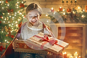 Girl with present gift box