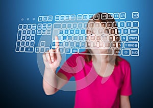 Girl pressing enter on virtual keyboard