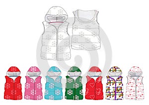 Girl print design padded fur hood gilet template