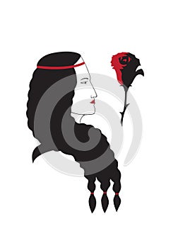 Girl profile head with rose. Vector illustration.