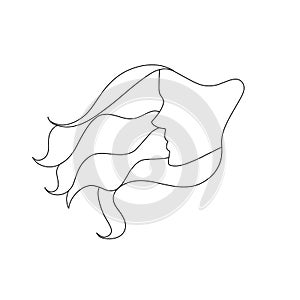 Girl profile silhouette logo with long hair illustration on white background, hairstyle, haircare, hairstyle