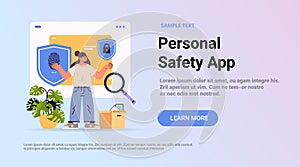 girl programmer using computer app to develop new security system personal safety application with two factor