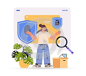 girl programmer using computer app to develop new security system personal safety application with two factor