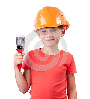 Girl in a protective helmet sits