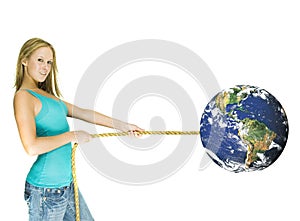 Girl pulling earth