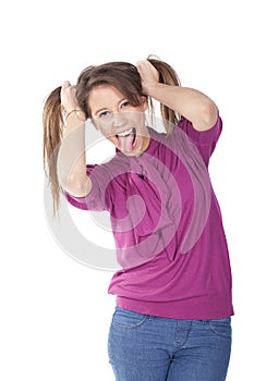Girl pulling hair and having fun