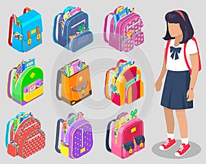 Girl Pupil with Backpack, School Sticker Vector