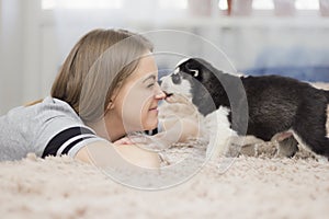 Girl and puppy