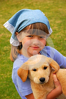 Girl with puppy pet