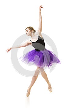 Girl in purple tutu and black leotard dance ballet