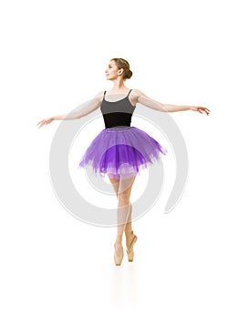 Girl in purple tutu and black leotard dance ballet