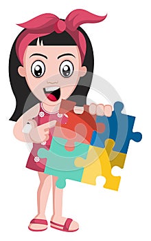 Girl with puzzle, illustration, vector