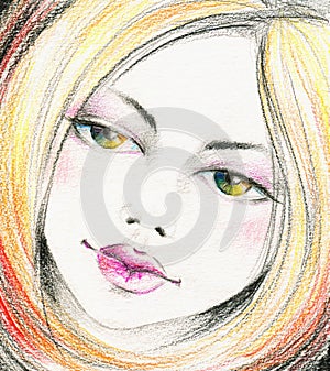 Girl with rainbow eyes.