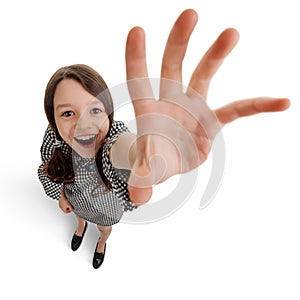 Girl reaching out her hand
