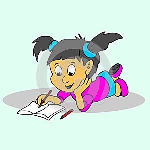 Girl read the book cartoon