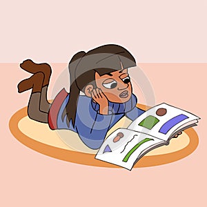 Girl reading book cartoon