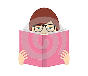 Girl reading a book. Flat vector.