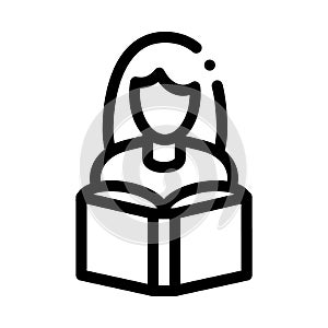 Girl Reading Book Icon Vector Outline Illustration