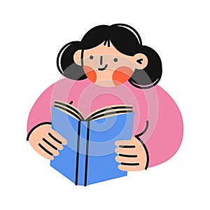 Girl reading book. Knowledge and education concept. Flat vector illustration.