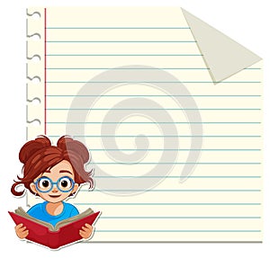 Girl reading a book with lined paper