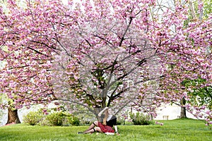 Girl reading book / student reading a book/ in park /