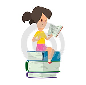 Girl reading book vector.