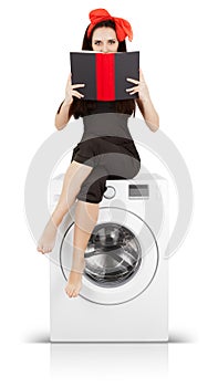 Girl Reading a Book on a Washing machine