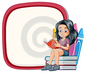 A girl reading beside an empty frame