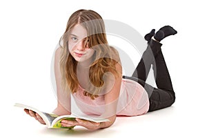 Girl reading on floor