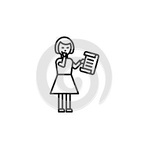 girl reading poem line illustration icon on white background