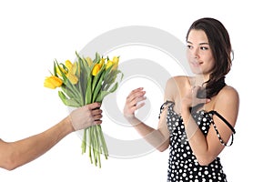 Girl receiving flowers