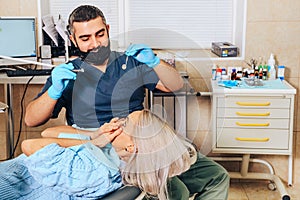 A girl at the reception  dentist in a dental chair