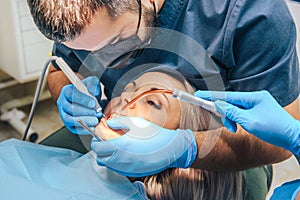 A girl at the reception  dentist in a dental chair