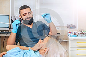 A girl at the reception  dentist in a dental chair