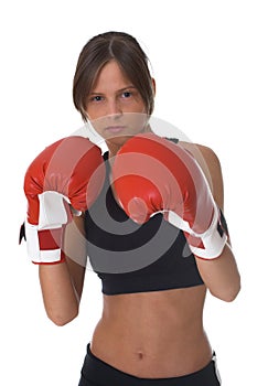 Girl with red boxing gloves
