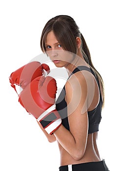 Girl with red boxing gloves