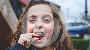 girl with red fruit photo