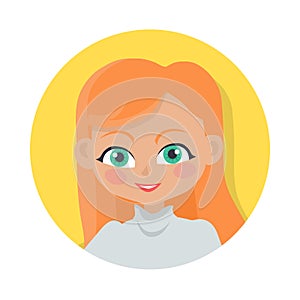 Girl with Red Long Hair. Simple Cartoon Style