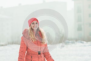 Girl in red parka