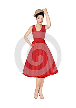 The girl in a red retro dress