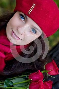 Girl with red roses